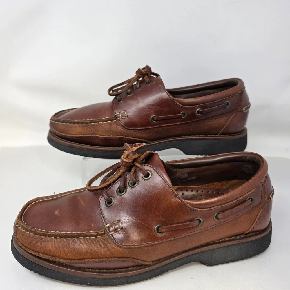 Bass Boat Shoes Mens 10M Drama Brown Leather Moc Toe Casual Loafers Good